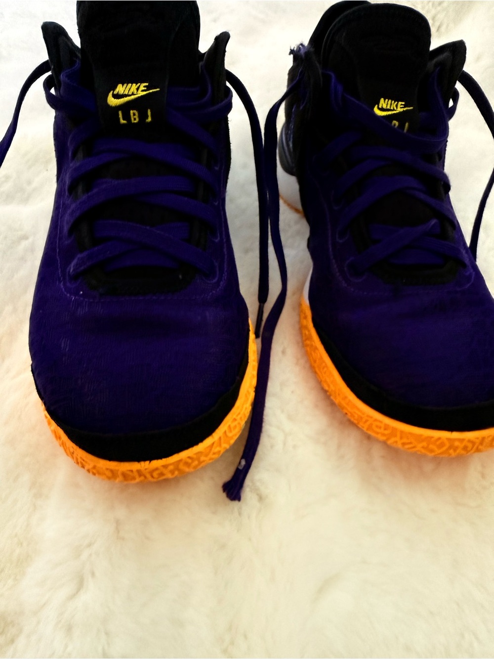 Nike Kids Purple and Orange Sneakers with LBJ Logo